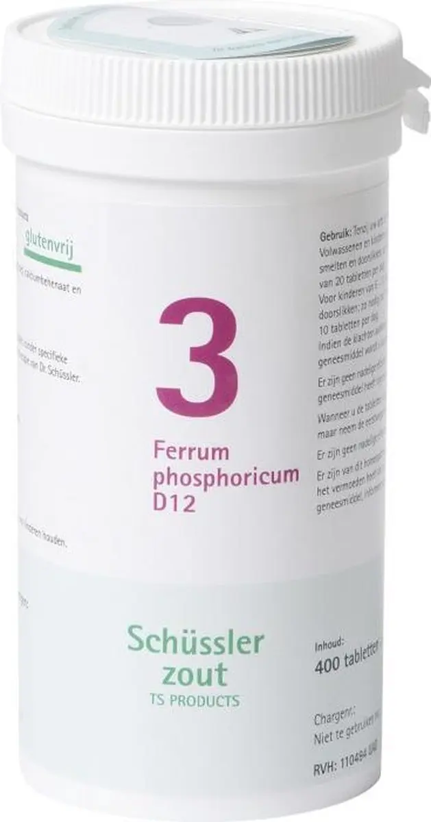 Pfluger Schüssler Zout nr 3 Ferrum Phosphoricum D12 - 400 Tabletten