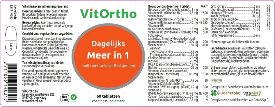 VitOrtho Meer in 1 Dagelijks 60 Tabletten