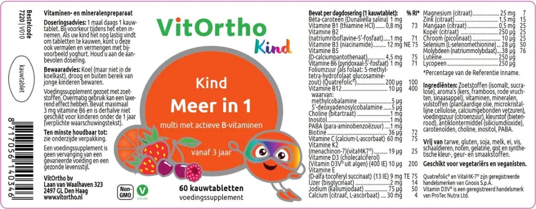 VitOrtho Meer in 1 Kind Kauwtabs - 60 Stuks