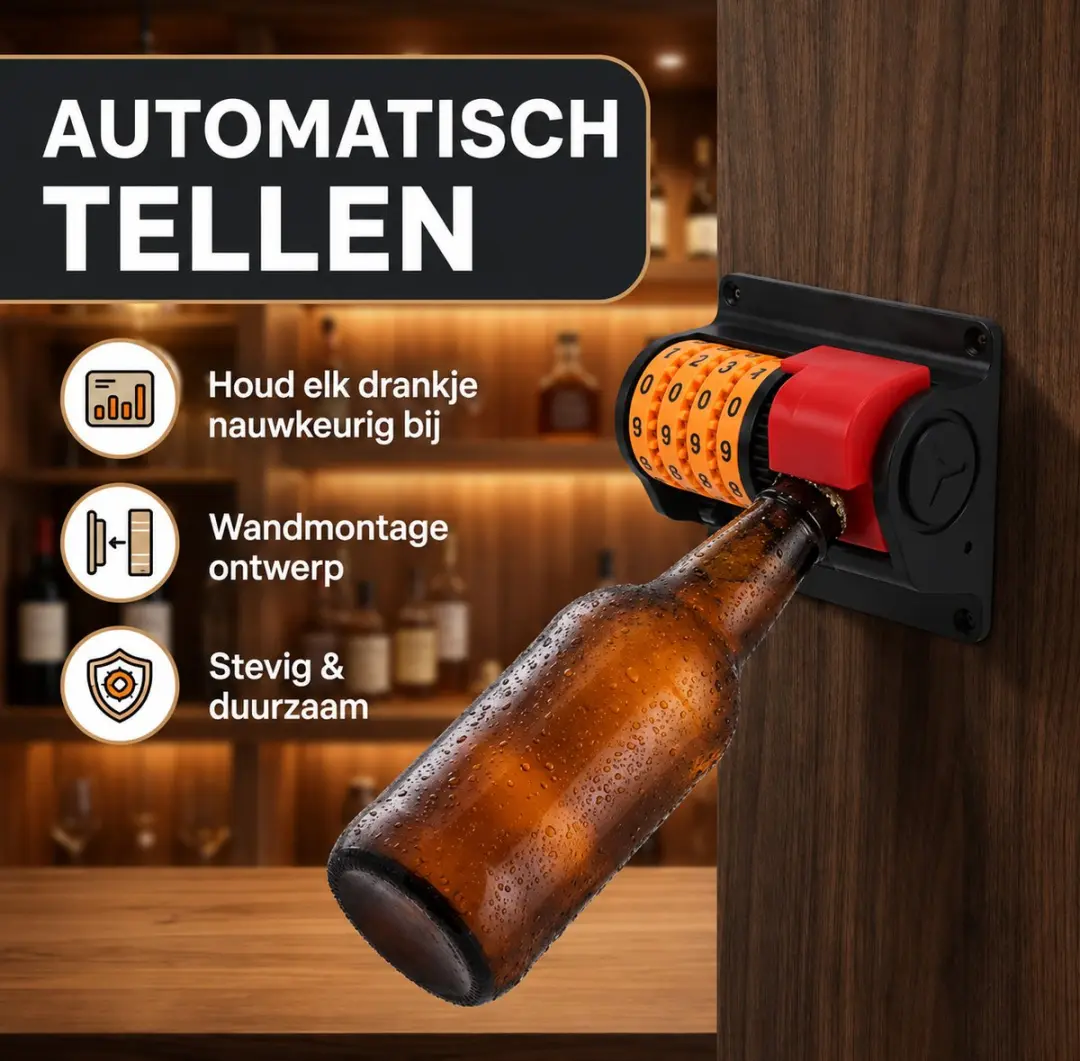 RedParrot Bierflesopener met Teller - Zwart