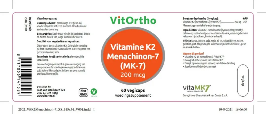 VitOrtho Vitamine K2 (Menachinon 7) 60 Vegacapsules