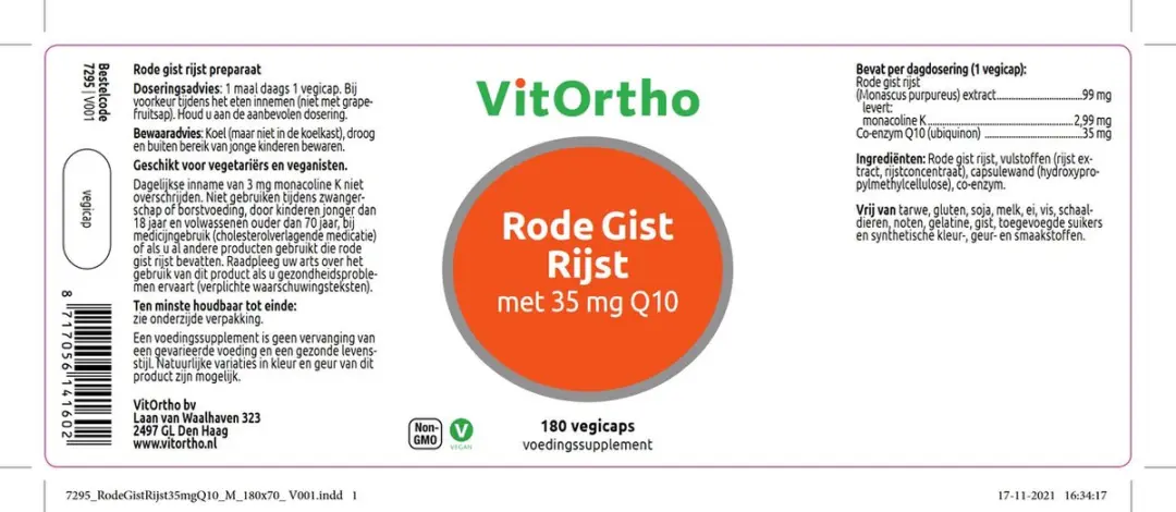 VitOrtho Rode Gist Rijst 35mg Q10 180 Capsules