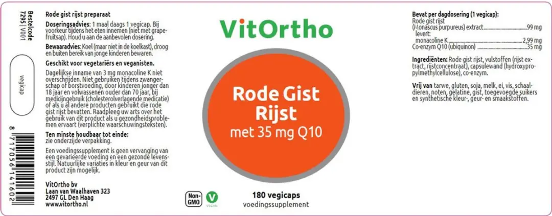 VitOrtho Rode Gist Rijst 35mg Q10 180 Capsules