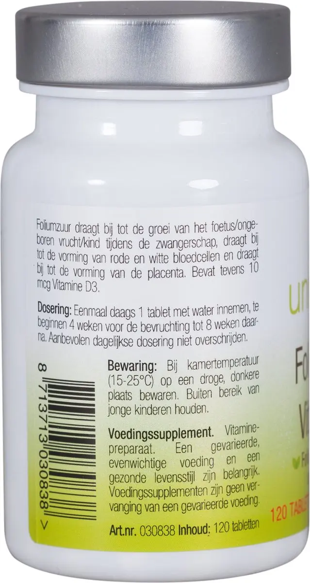 Unipharma Foliumzuur + Vitamine D3 Tabletten - 120 Stuks