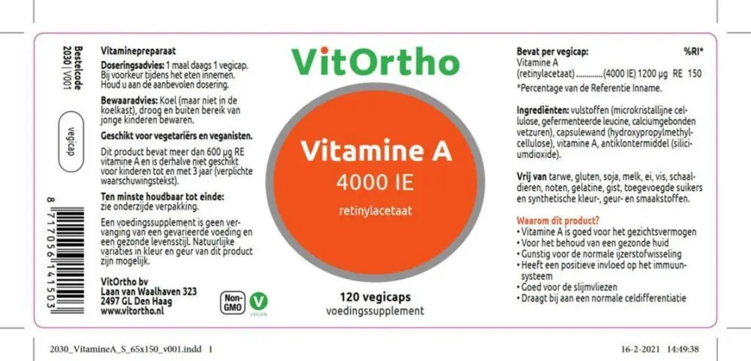 VitOrtho Vitamine A 4000 IE Vegicaps