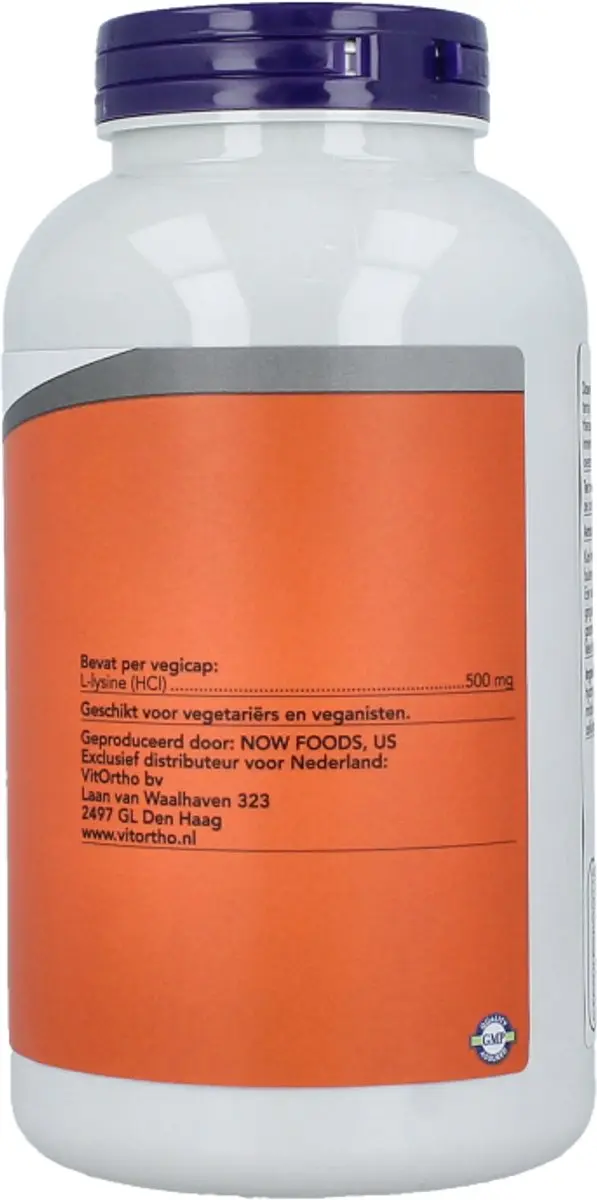VitOrtho L-Lysine 500mg Vegetarische Capsules - 250 Stuks