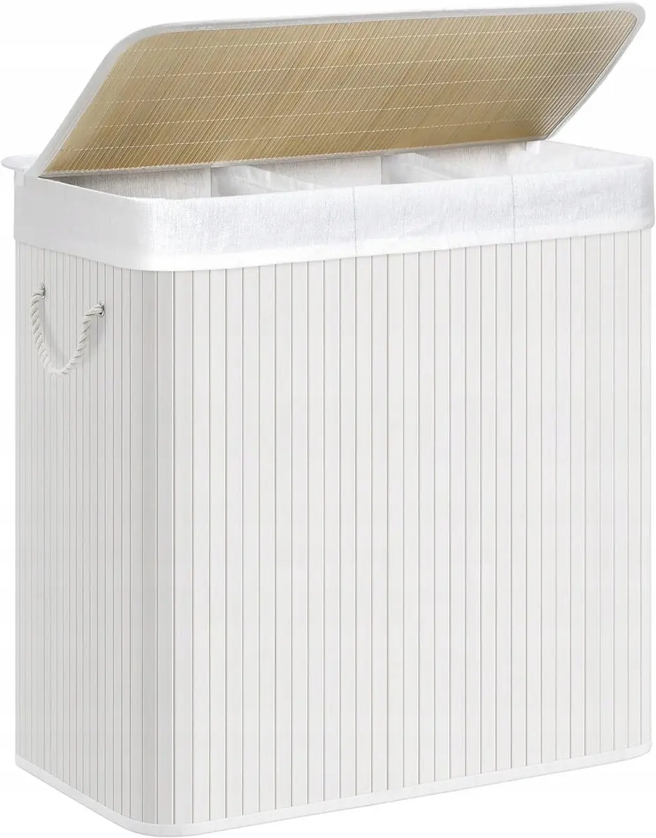 Songmics Bamboe Wasmand 3 Vakken 150L - Wit - afbeelding 5 van 5