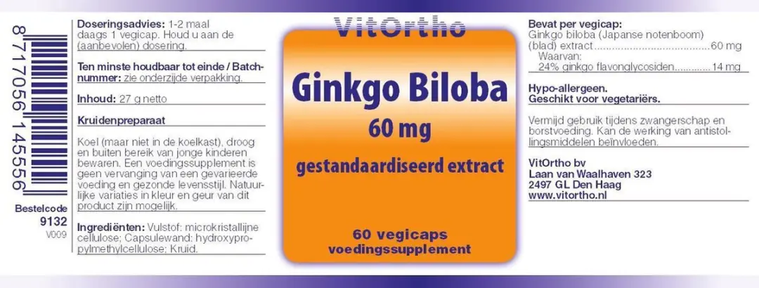 VitOrtho Ginkgo Biloba 60 Vcaps - 60 mg