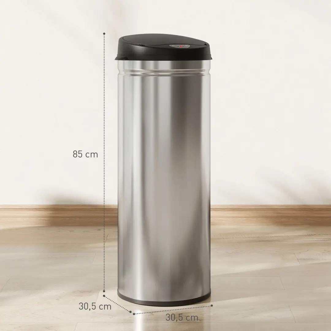 Homcom Sensor Prullenbak 50L - Zilver - afbeelding 6 van 6