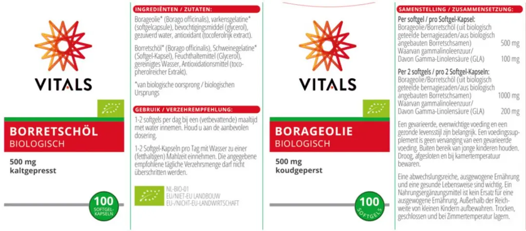 Vitals Biologische Borageolie 200g - 6x250ml