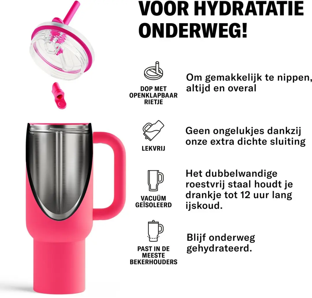 Waterdrop Explorer Thermo Drinkbeker 1,1L - Neon Pink