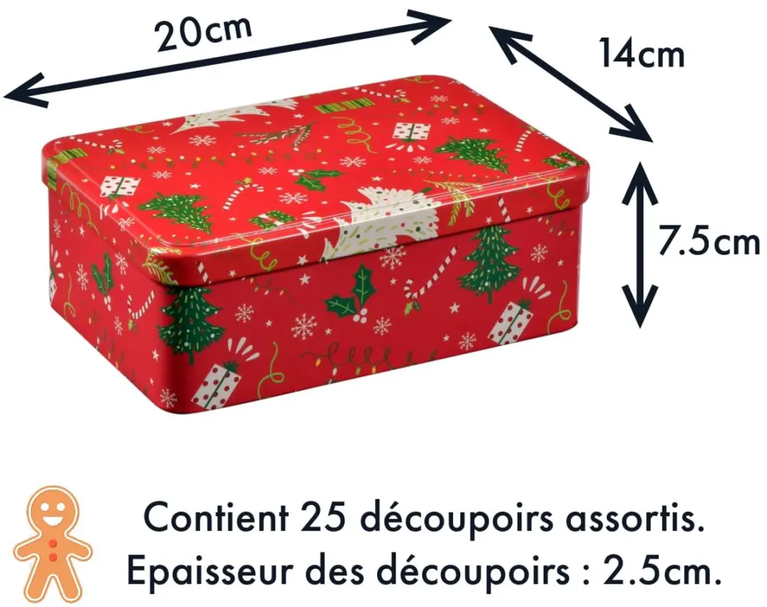 Patisse 13720 Kerstkoekjesvormpjesset - 25 Stuks - Rode metalen doos - afbeelding 3 van 4