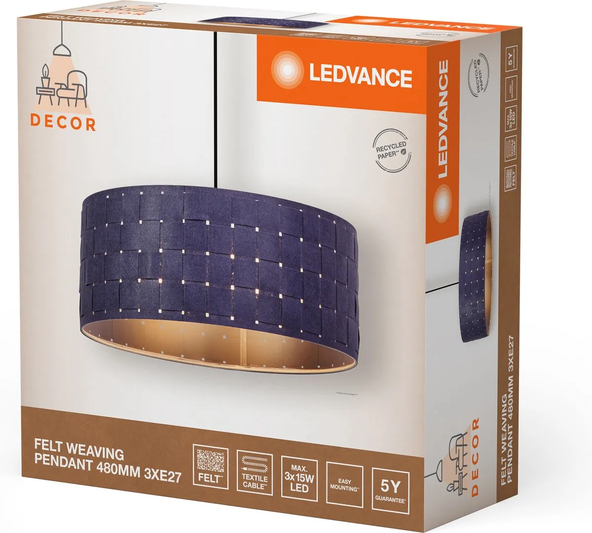 LEDVANCE Decor Felt Weaving Hanglamp - 48cm - Donkergrijs