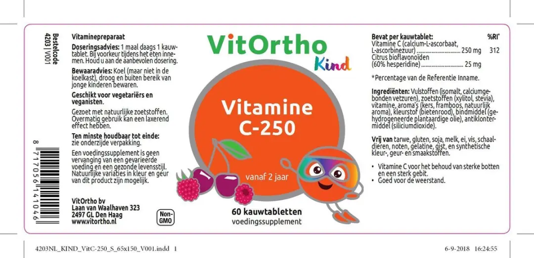 VitOrtho Vitamine C 250mg Kauwtabs Kind - 60 Stuks