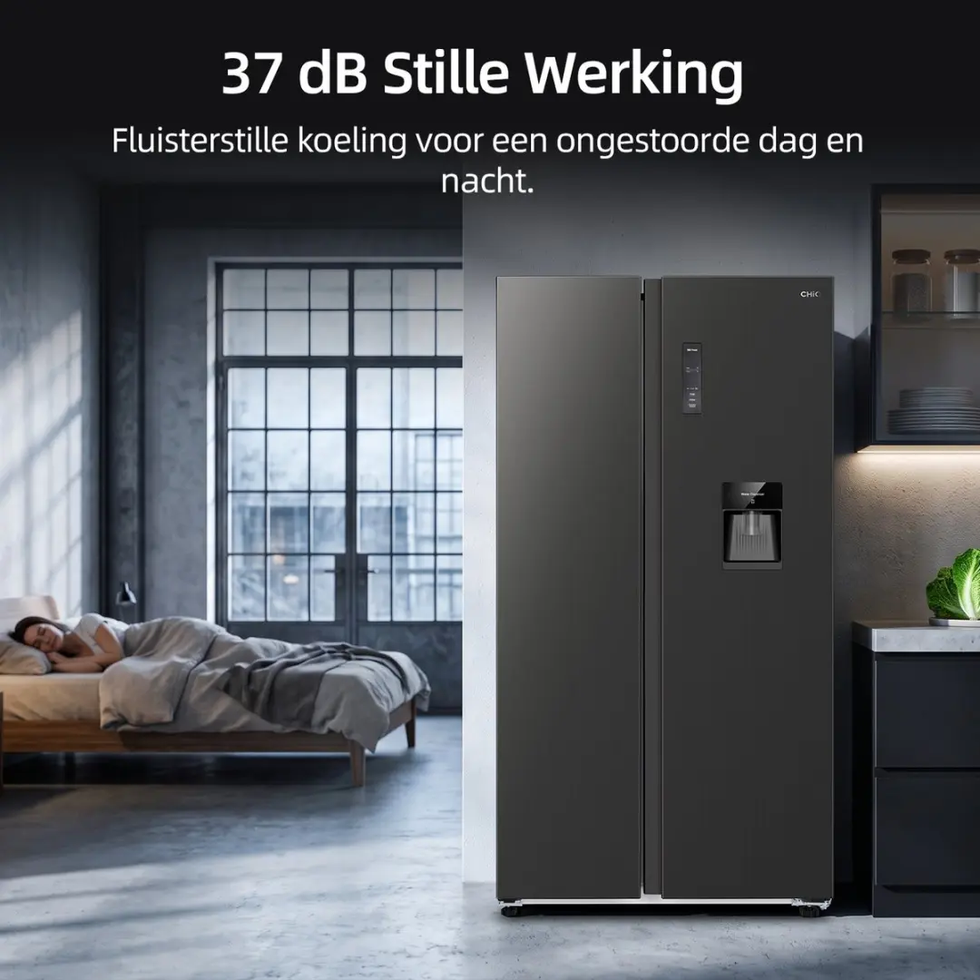 CHiQ CSS530NGDE Amerikaanse Koelkast 525L - No Frost & Waterdispenser - Zwart