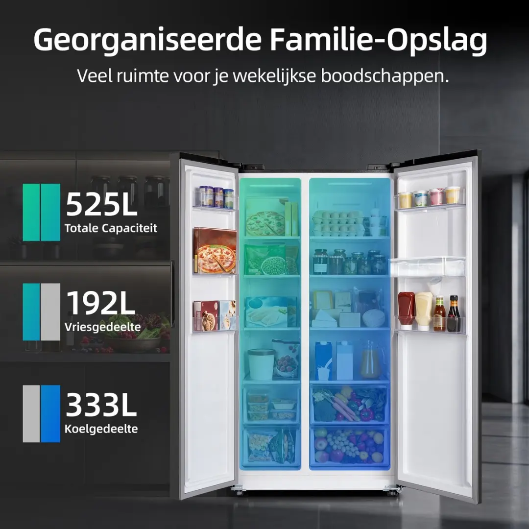 CHiQ CSS530NGDE Amerikaanse Koelkast 525L - No Frost & Waterdispenser - Zwart - afbeelding 6 van 6