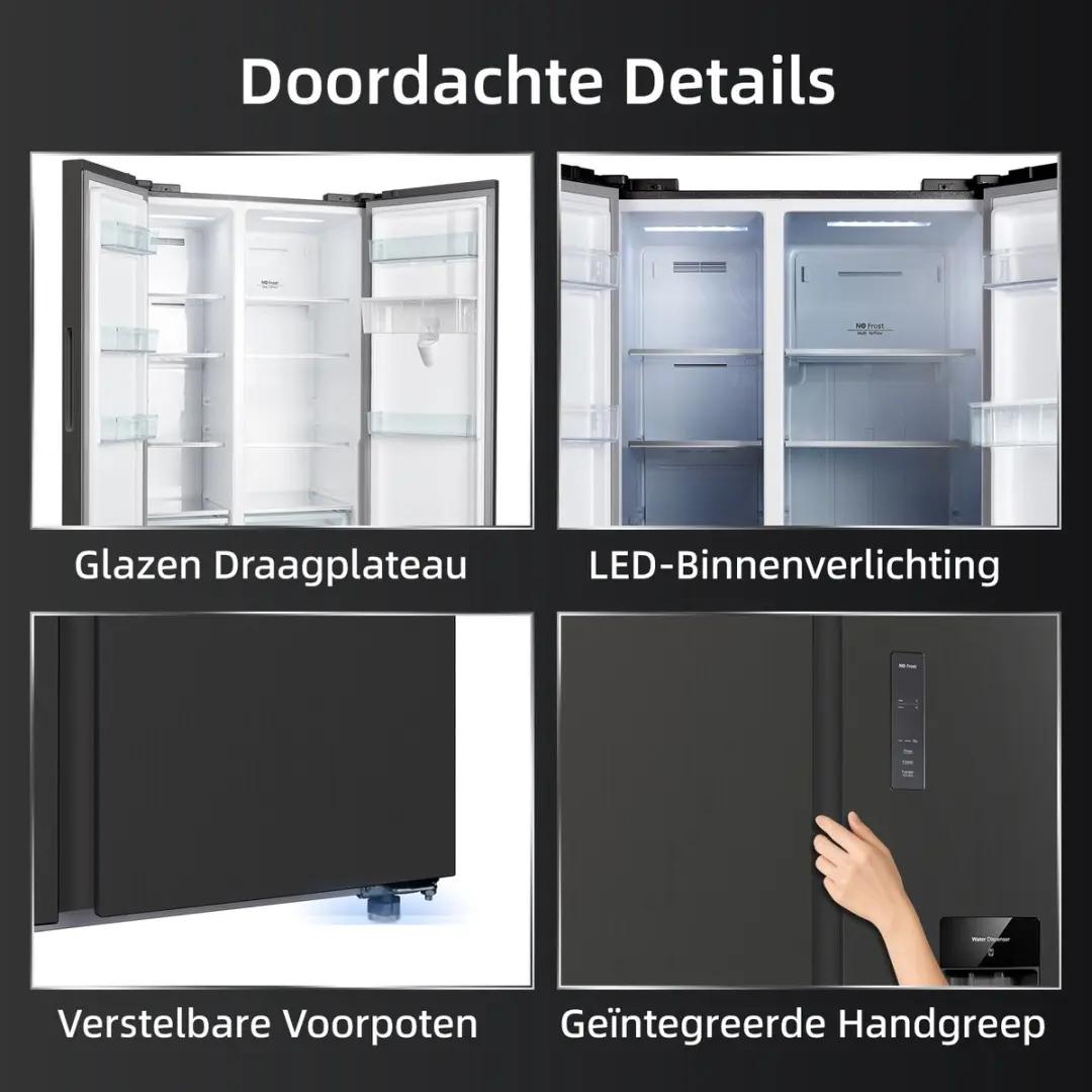 CHiQ CSS530NGDE Amerikaanse Koelkast 525L - No Frost & Waterdispenser - Zwart
