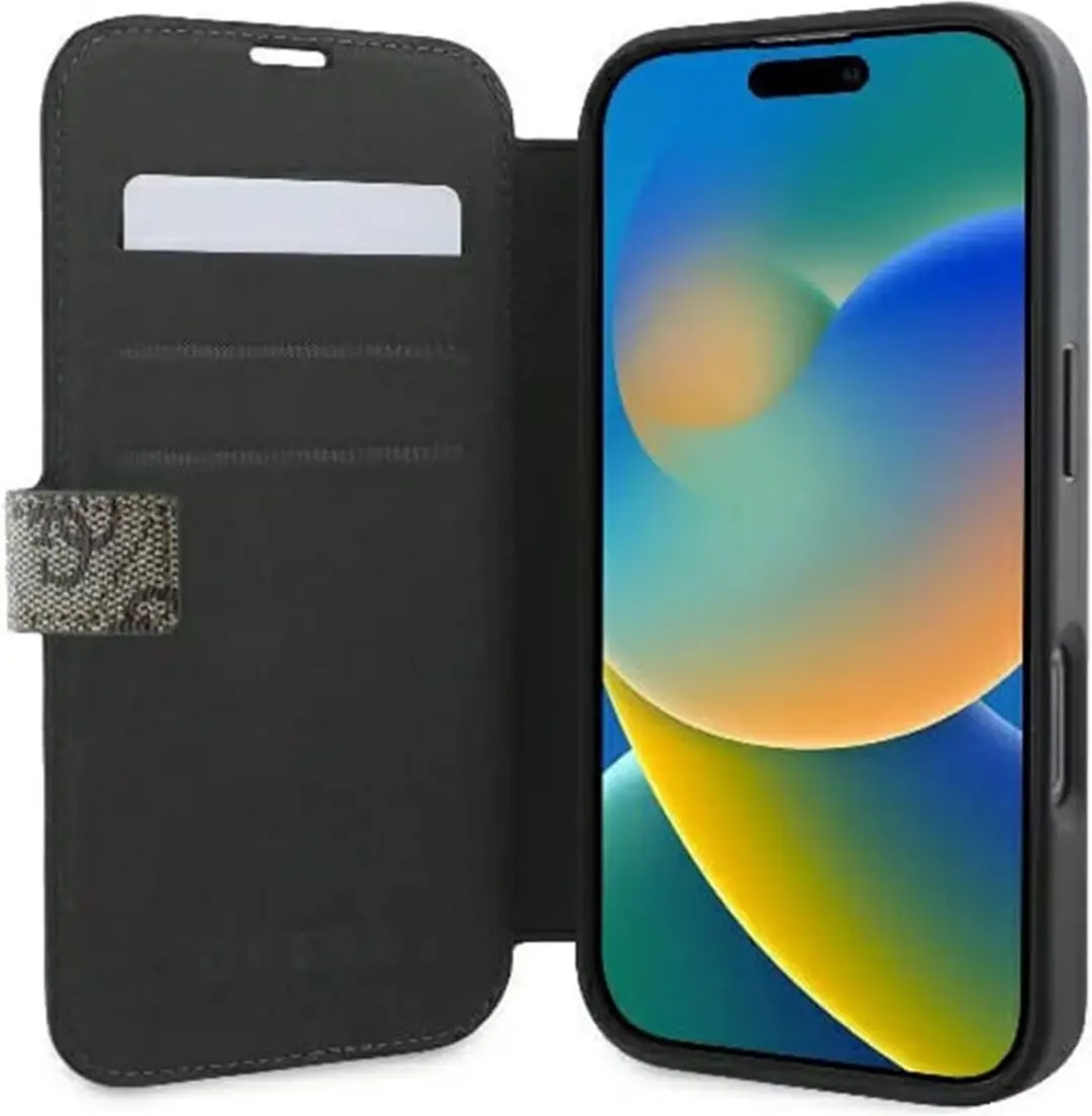 Guess 4G Big Metal Logo Book Wallet Case iPhone 16 Pro Max - Bruin