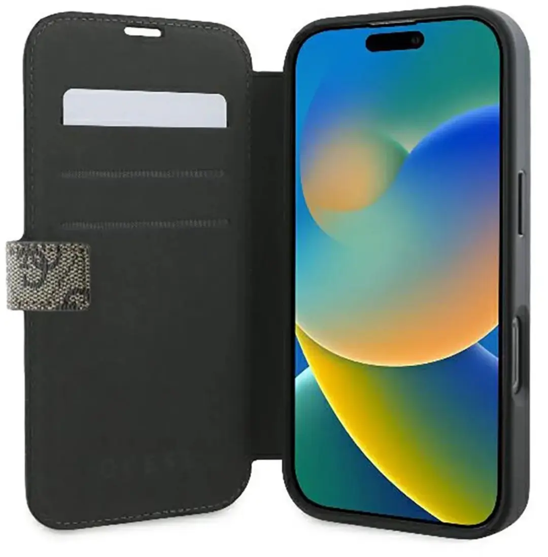 Guess 4G Big Metal Logo Book Wallet Case iPhone 16 Pro Max - Bruin