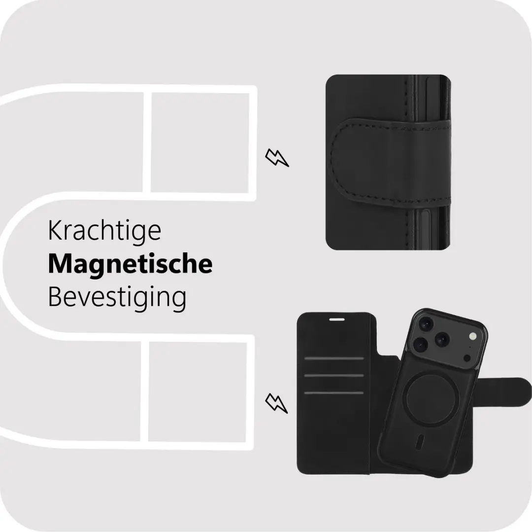 Just in Case iPhone 17 Pro MagSafe Hoesje - 2-in-1 Bookcase - Zwart