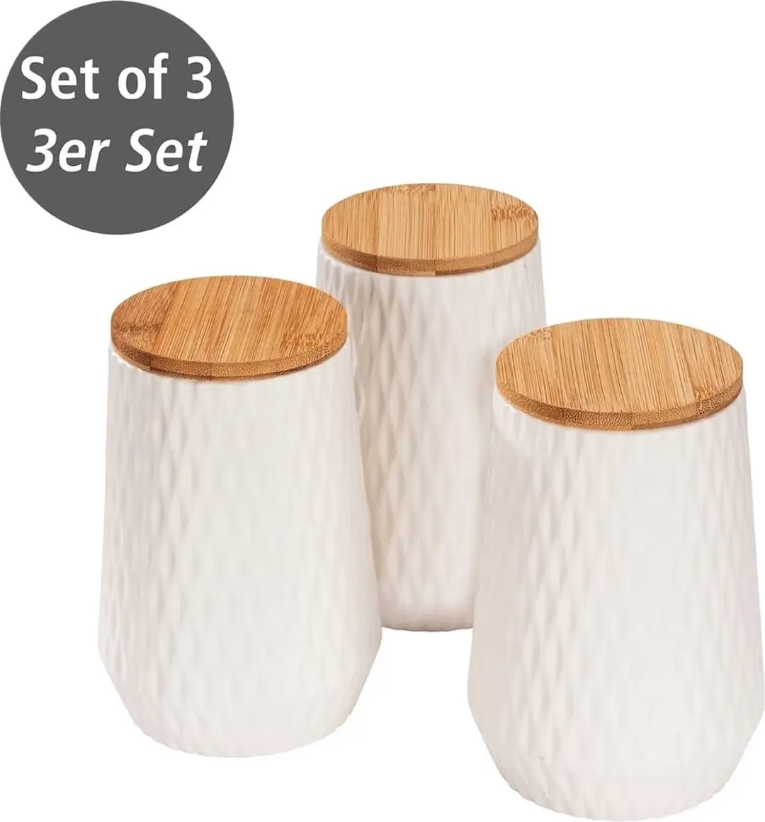 Wenko Diamond Voorraadpot Set 3x 0,6L - Keramisch - Wit/Bruin - afbeelding 4 van 6