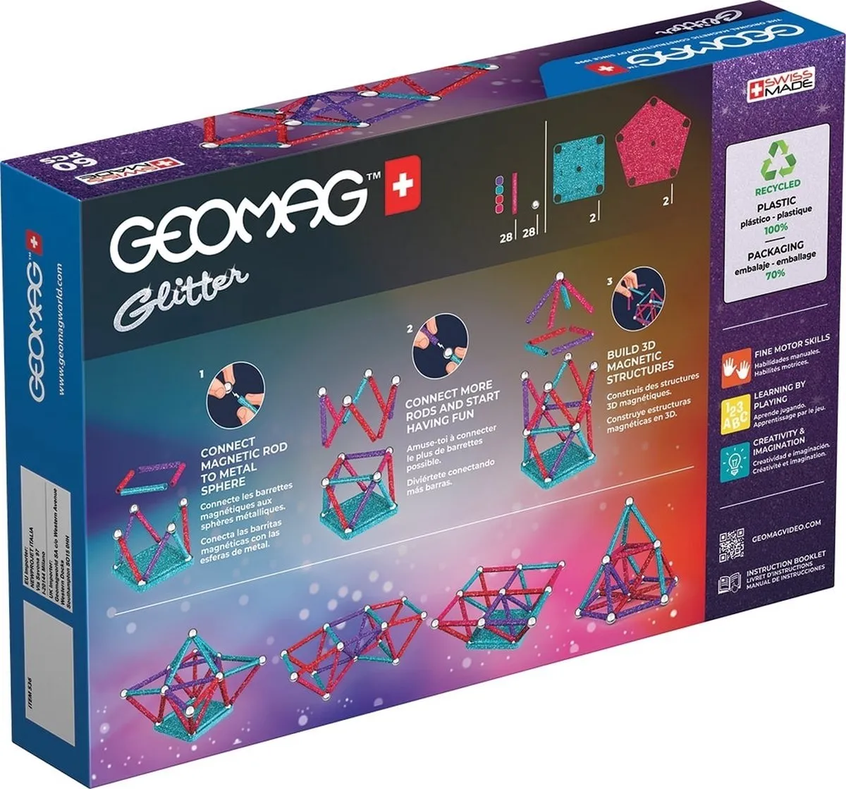 Geomag Glitter Set Recycled - 60-delig