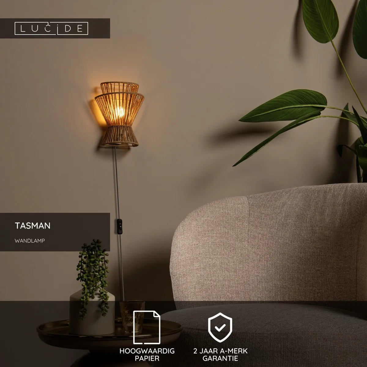Lucide Tasman Wandlamp E14 - Naturel