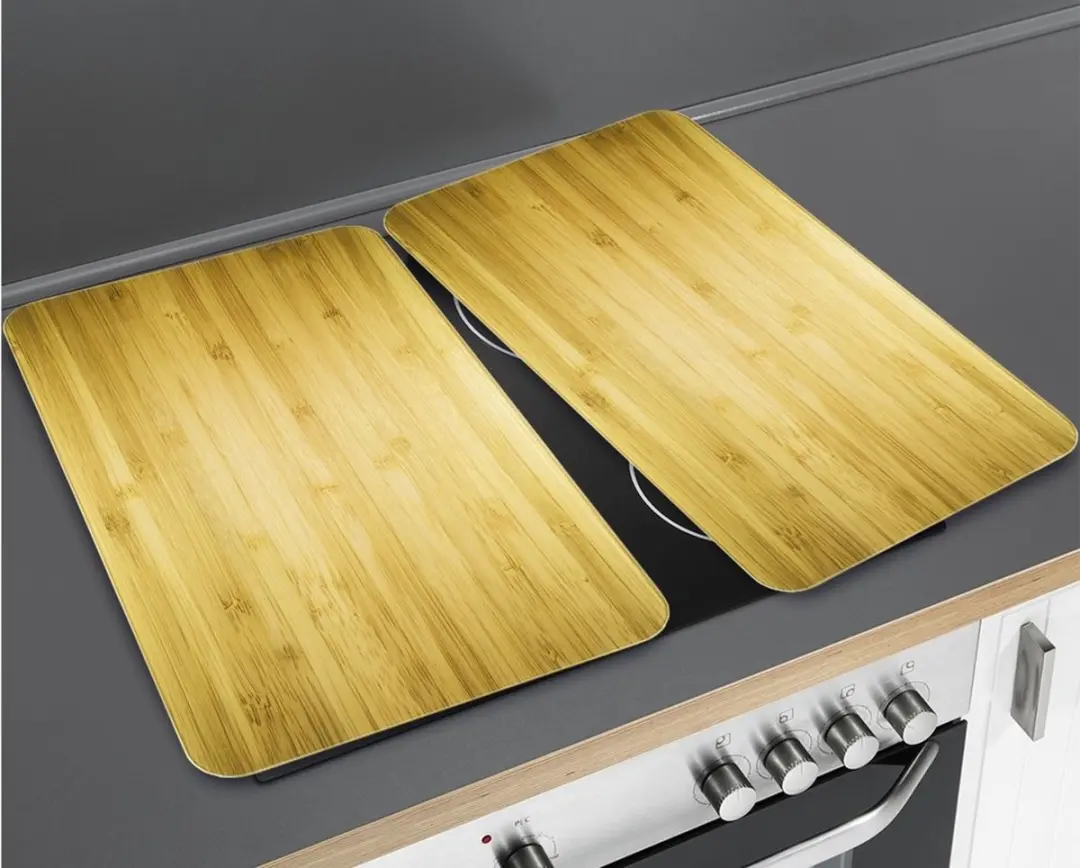 Wenko Wooden Look Glazen Beschermplaten Fornuis - 2 Stuks