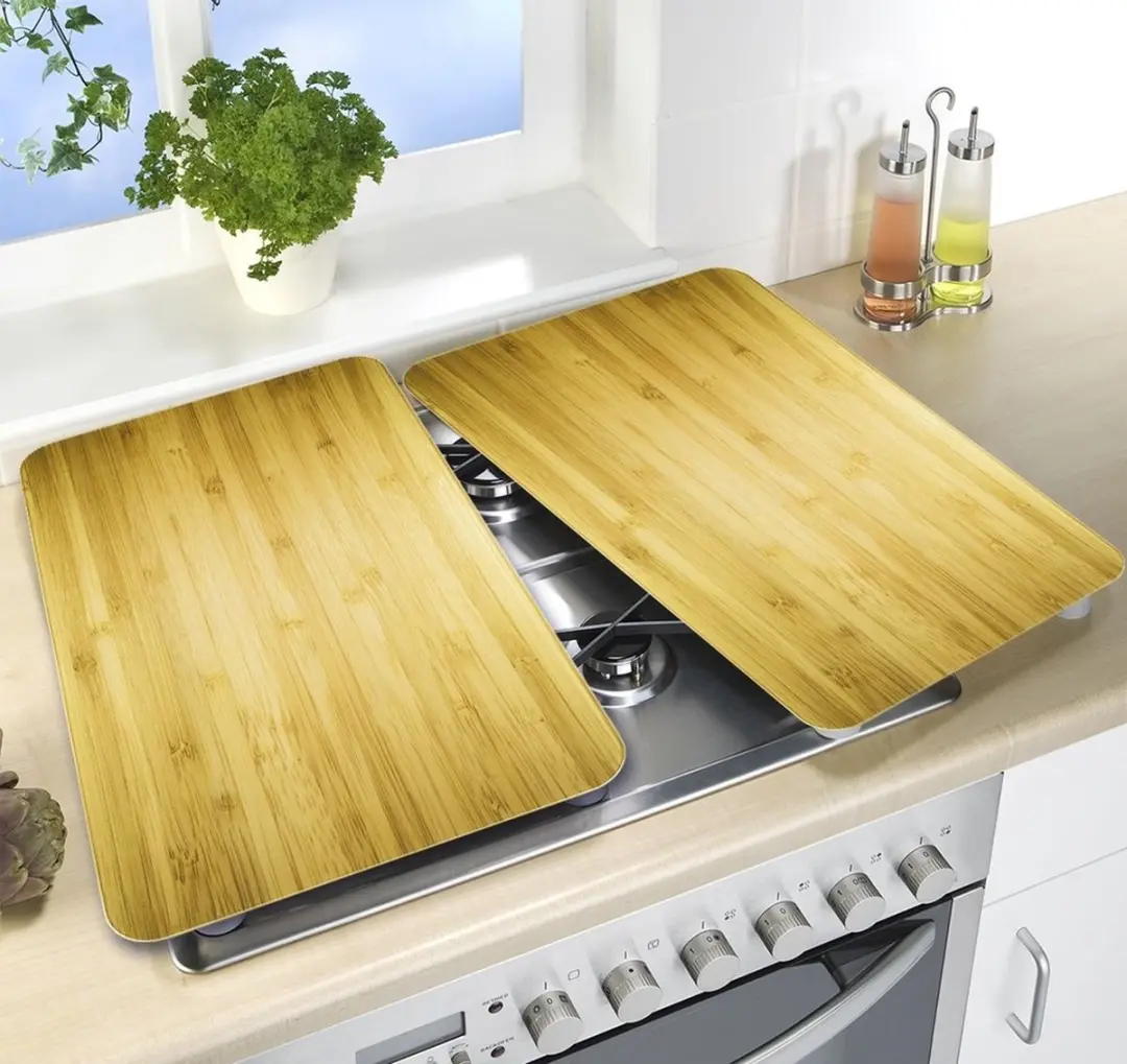 Wenko Wooden Look Glazen Beschermplaten Fornuis - 2 Stuks
