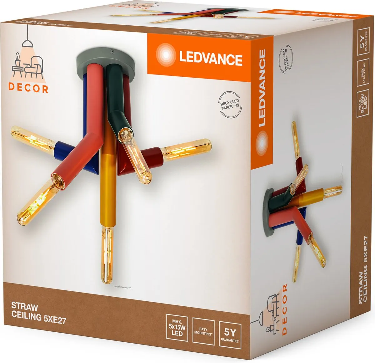 LEDVANCE Decor Straw Ceiling 5XE27 - Multicolor - afbeelding 6 van 6