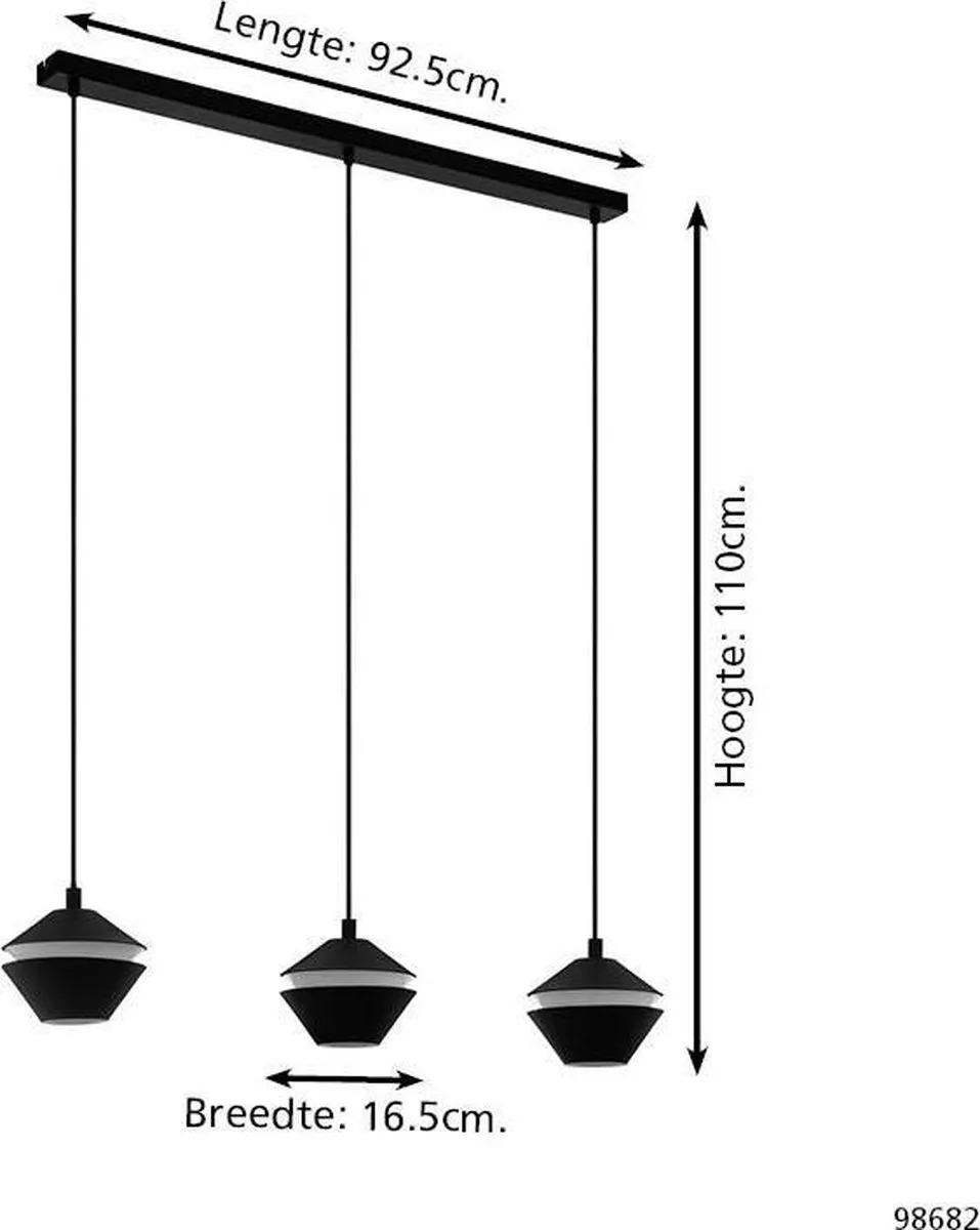 Eglo Perpigo Hanglamp GU10 - 3 Lichtpunten - Zwart/Wit