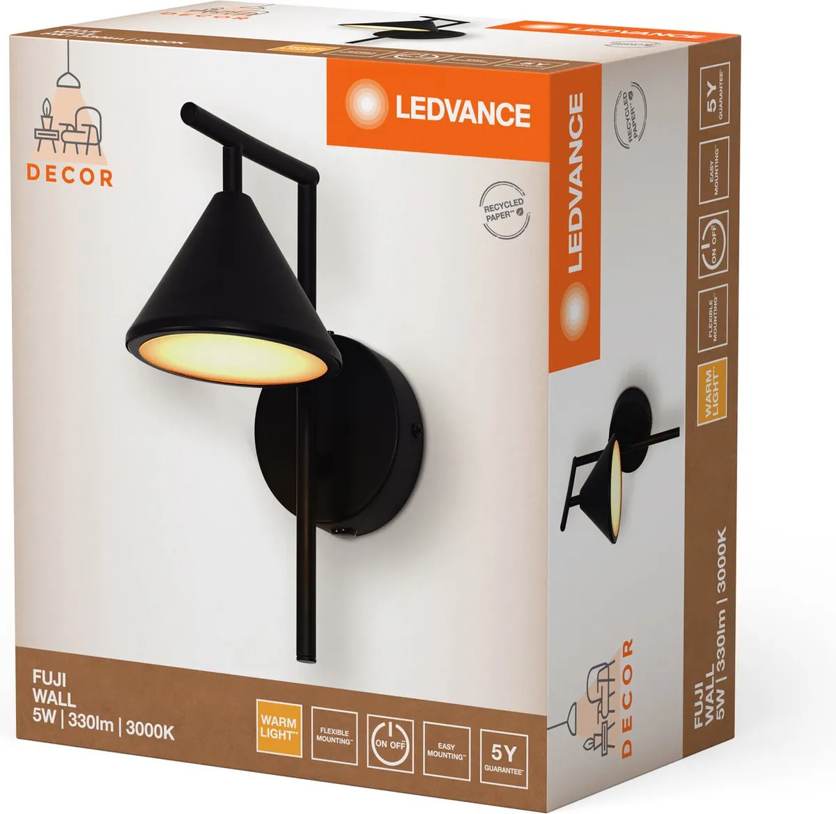 LEDVANCE Decor Fuji Wandlamp 5W - Zwart - afbeelding 6 van 6
