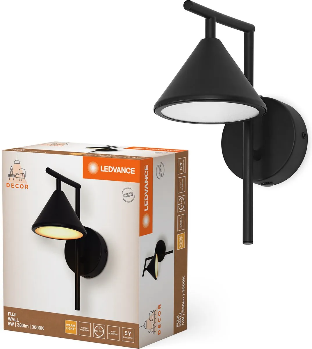 LEDVANCE Decor Fuji Wandlamp 5W - Zwart