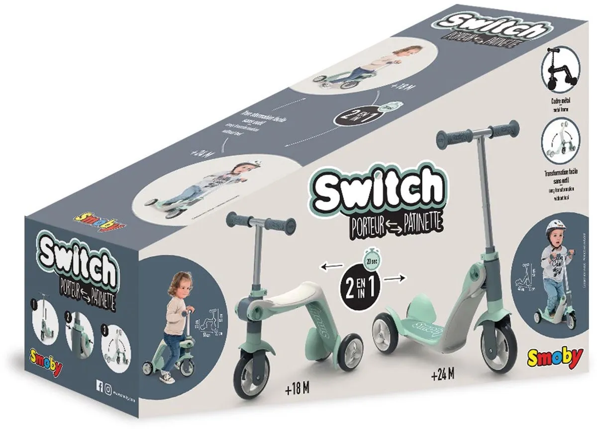 Smoby Step Loopfiets Scooter 2-in-1 - 3 Wielen - Groen/Wit/Grijs