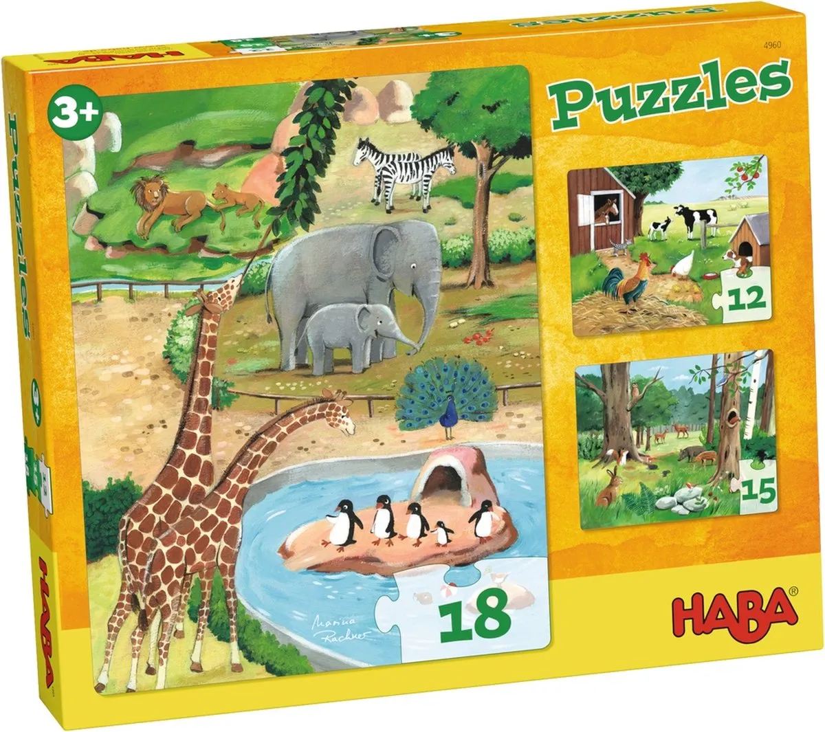Haba Peuterpuzzels Dieren 12 Stuks - Multicolor