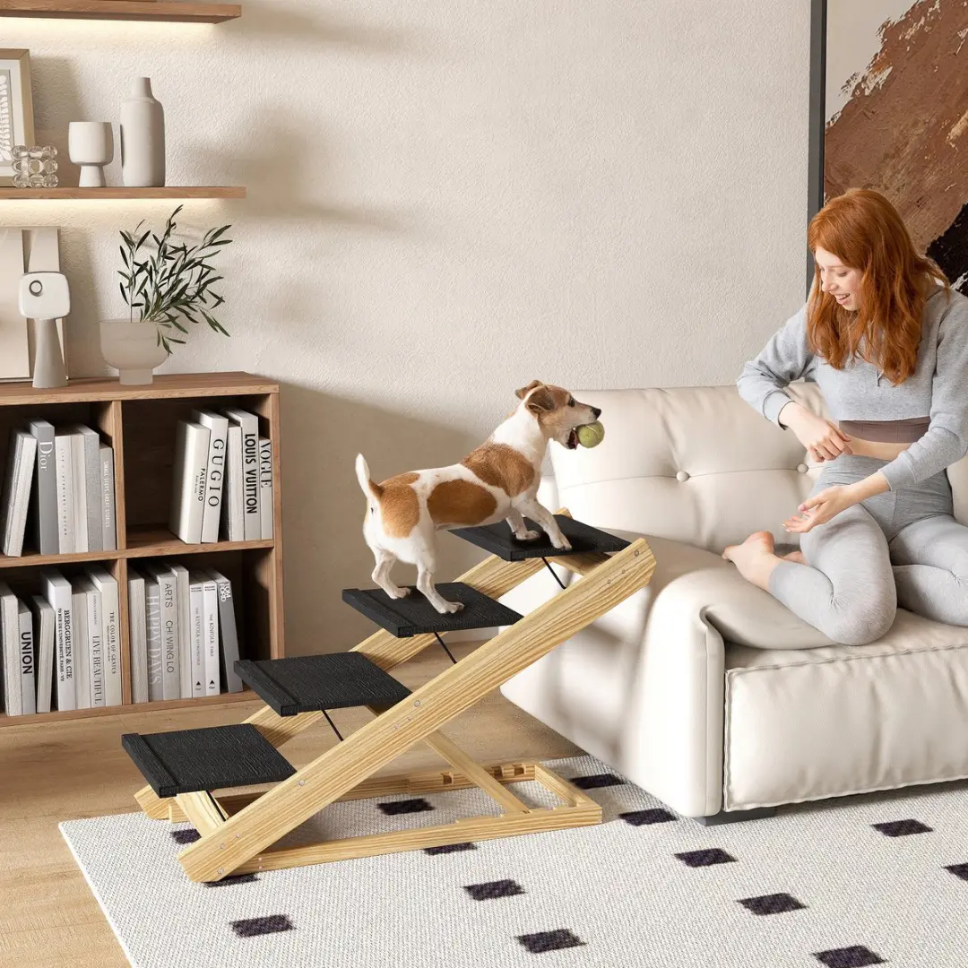 Pawhut Honden- en Kattenladder 4 Trappen 62,5cm - 40kg - Natur