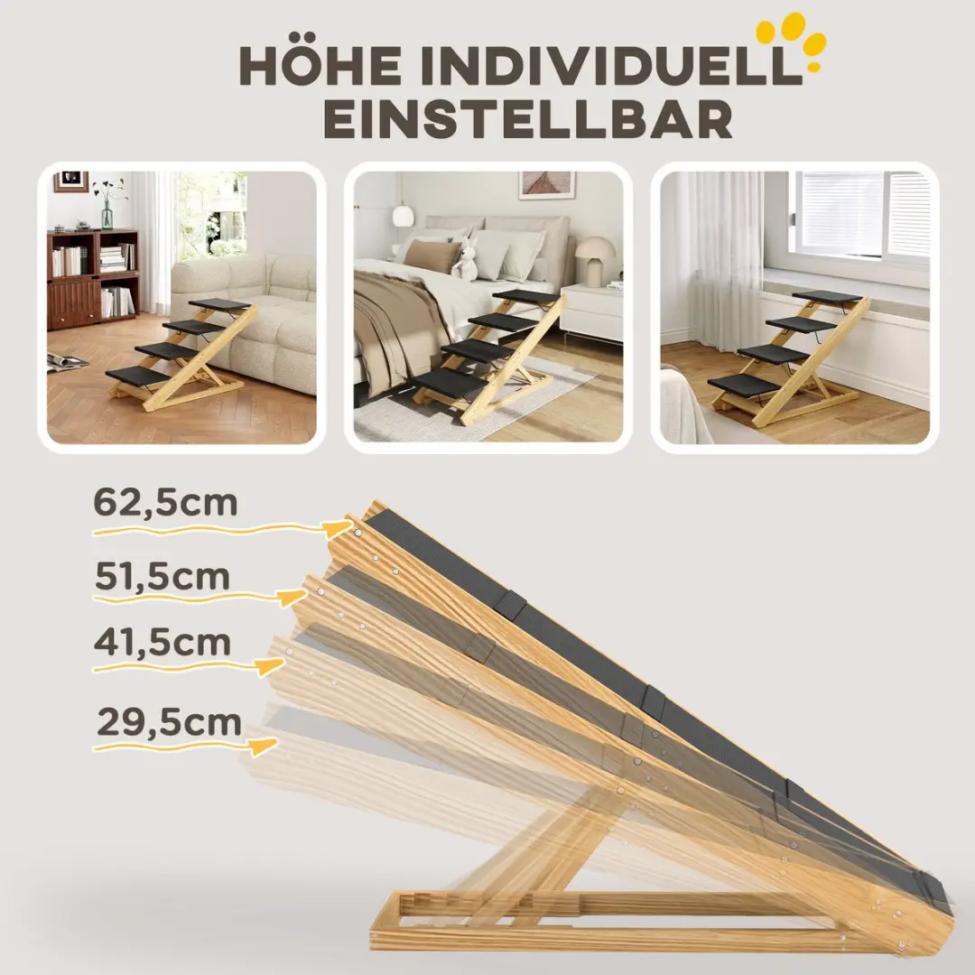 Pawhut Honden- en Kattenladder 4 Trappen 62,5cm - 40kg - Natur