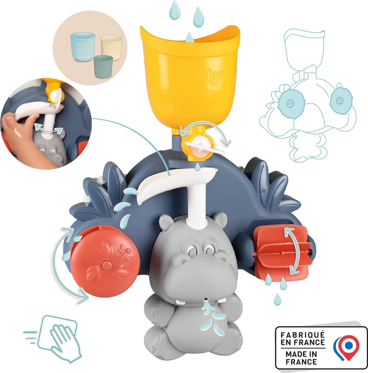 Smoby Little Smoby Hippo Badspeelgoed 7600140405 - Geel/Blauw/Rood/Grijs