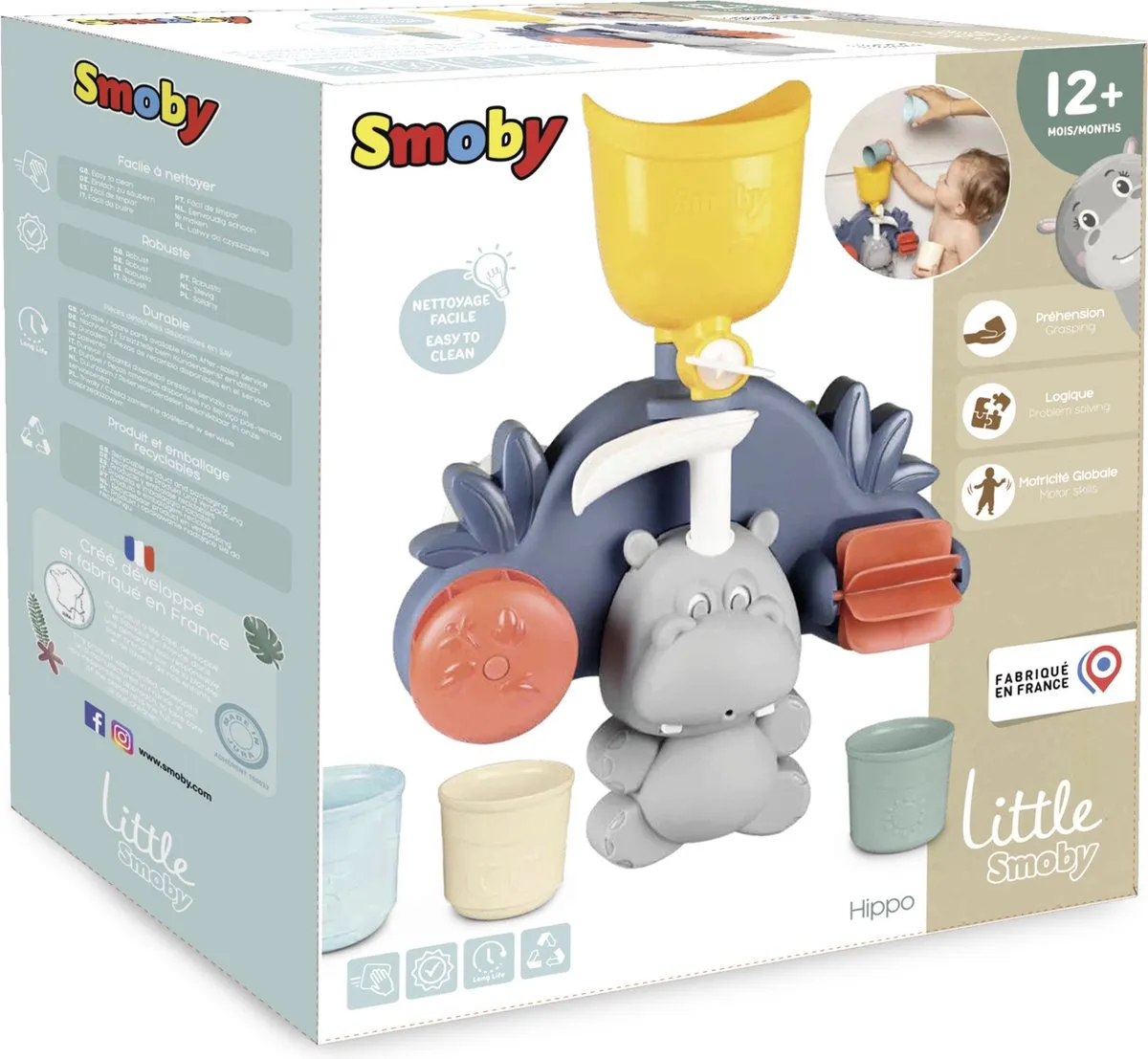 Smoby Little Smoby Hippo Badspeelgoed 7600140405 - Geel/Blauw/Rood/Grijs