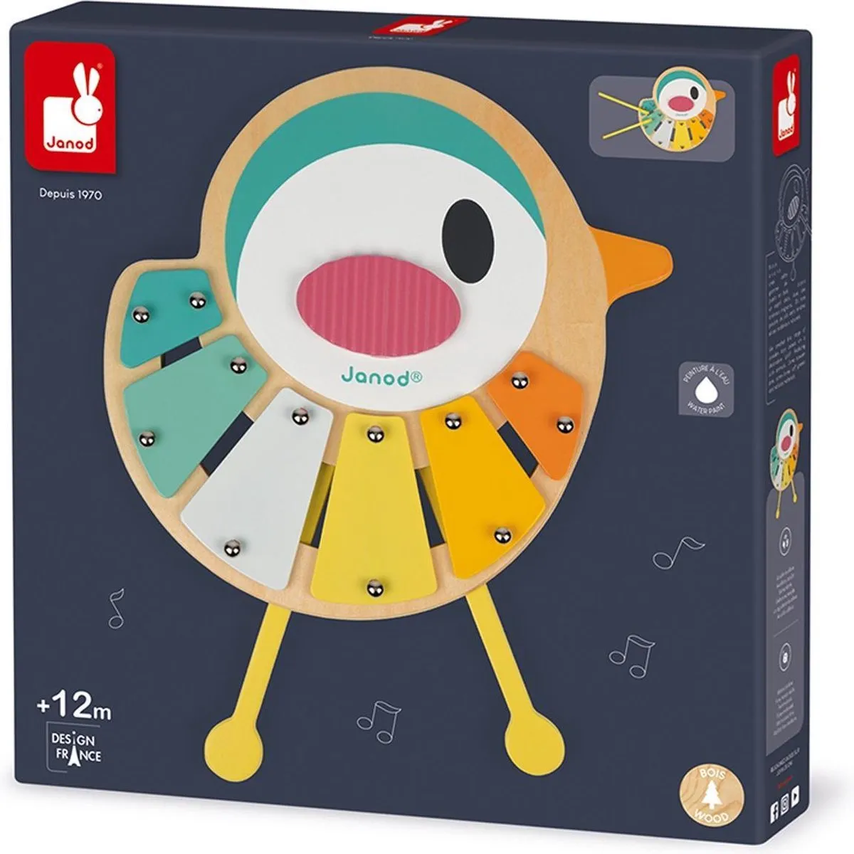 Janod Pure Xylo-Vogel Xylofoon - 6 Tonen - 1 Jaar