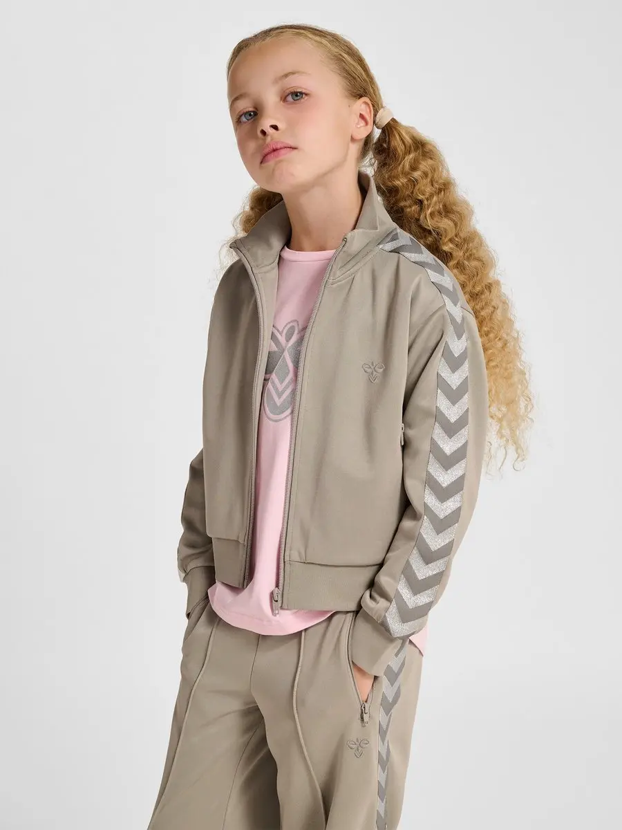 Hummel HMLJR Reg Poly Tape Girl Zip Jacket - ROCK RIDGE
