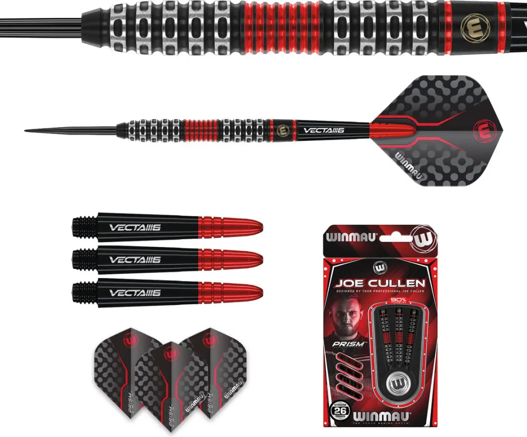 Winmau Joe Cullen Special Edition Dartpijlen 3-delig - Zwart/Zilver/Rood