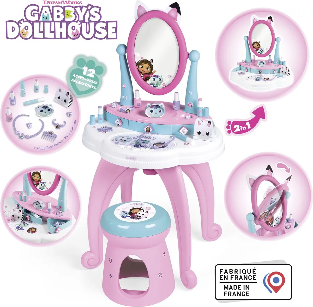 Smoby Gabby's Dollhouse Kaptafel - Roze/Wit/Blauw