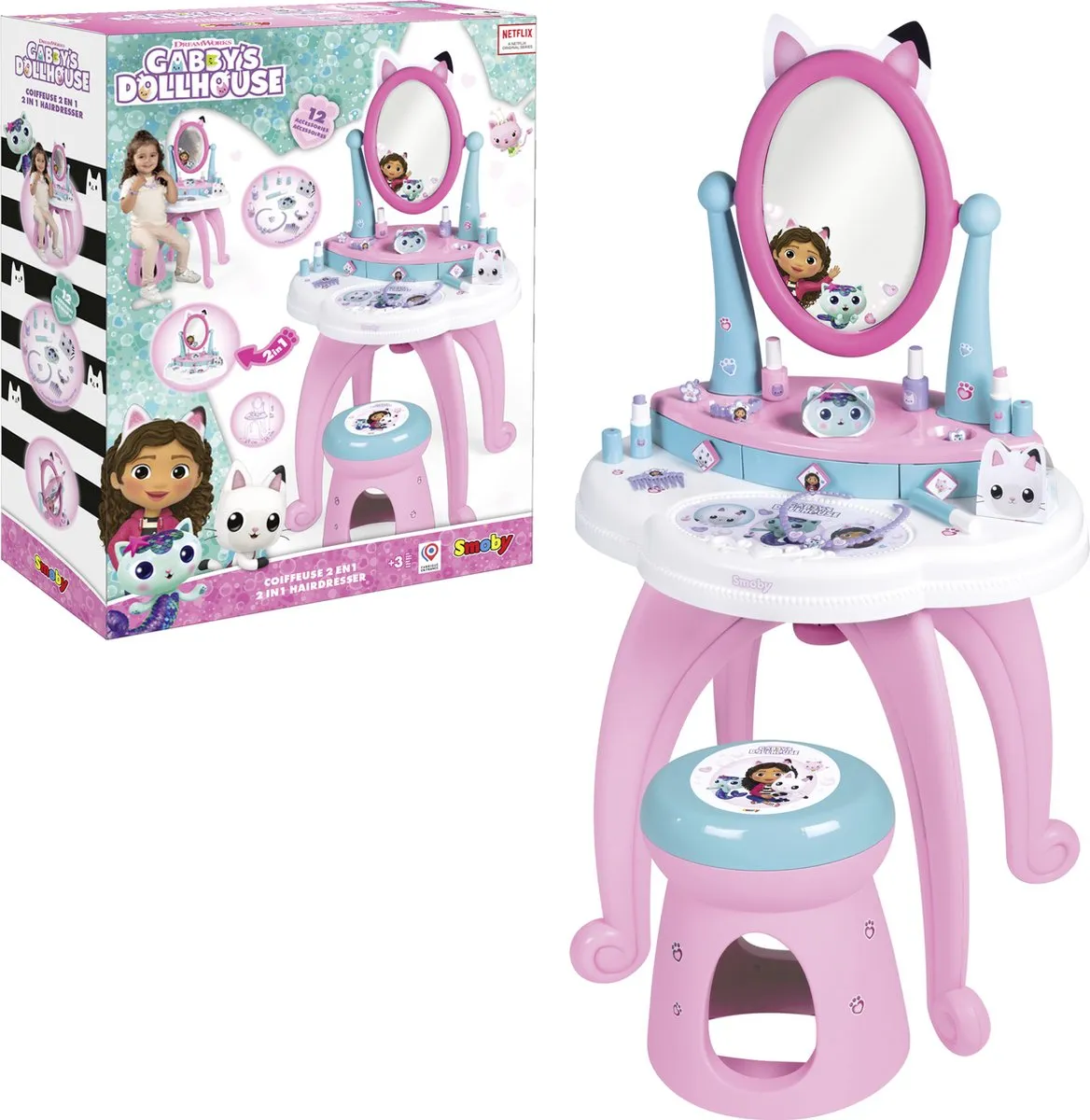 Smoby Gabby's Dollhouse Kaptafel - Roze/Wit/Blauw