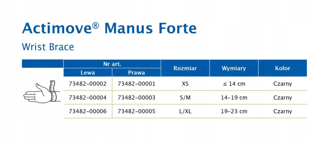 Actimove Manus Forte Polsbrace - Zwart Rechts M
