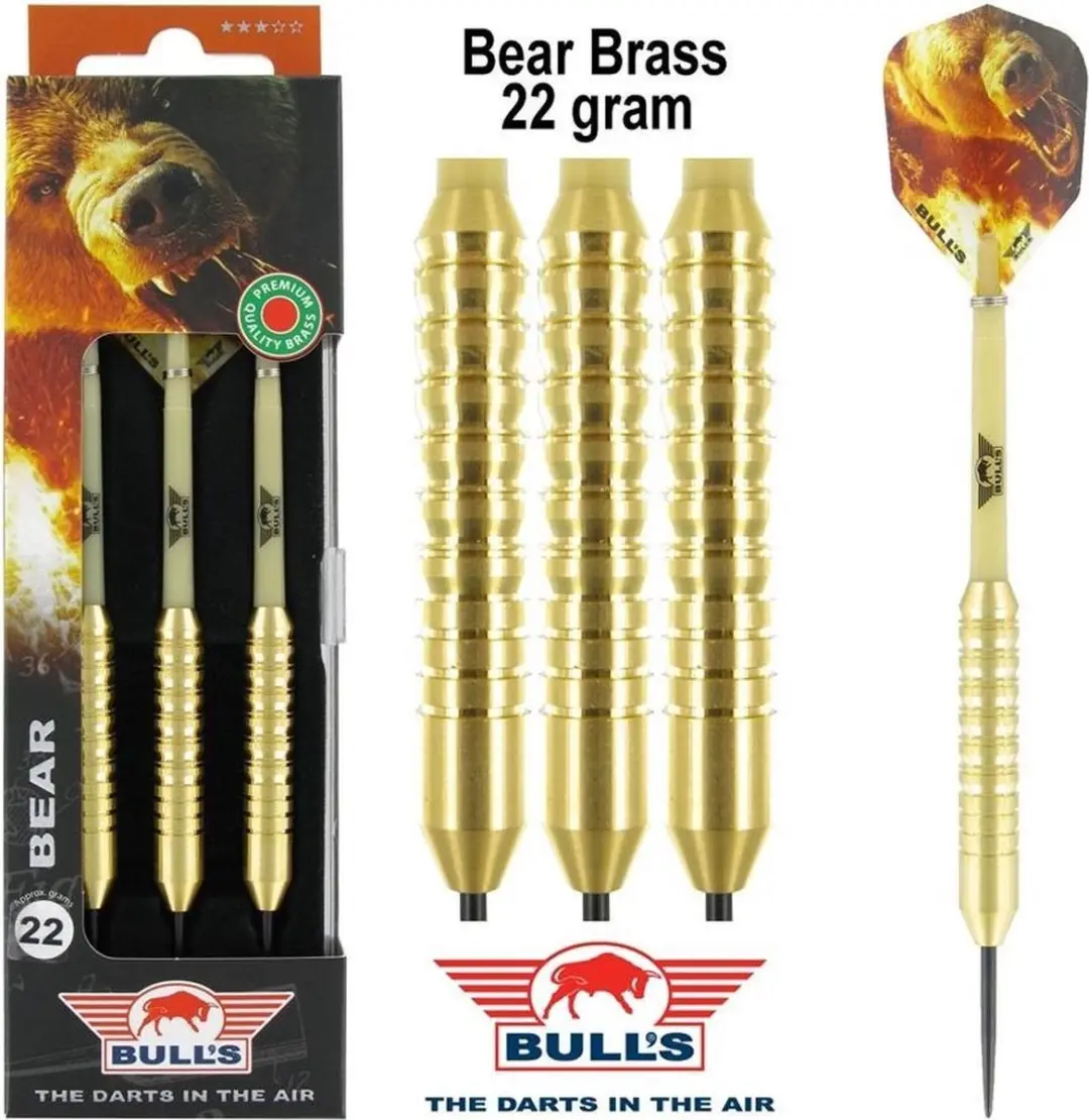 Bull's Brass Bear Dartpijlen 22g - Goud - 3 Stuks - afbeelding 6 van 6