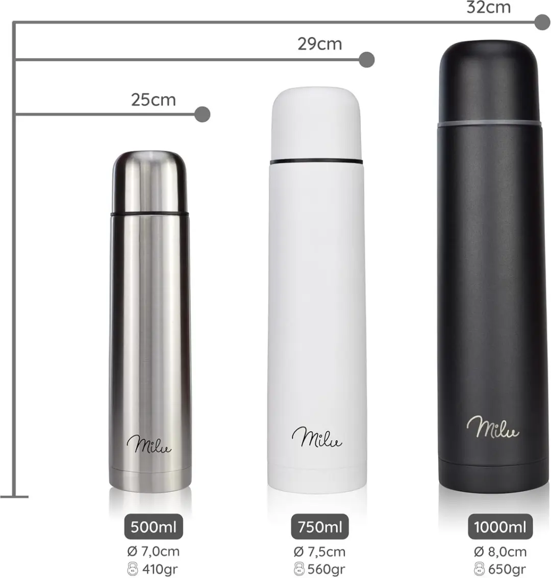 Milu Thermofles 1L - Roestvrij staal - Wit