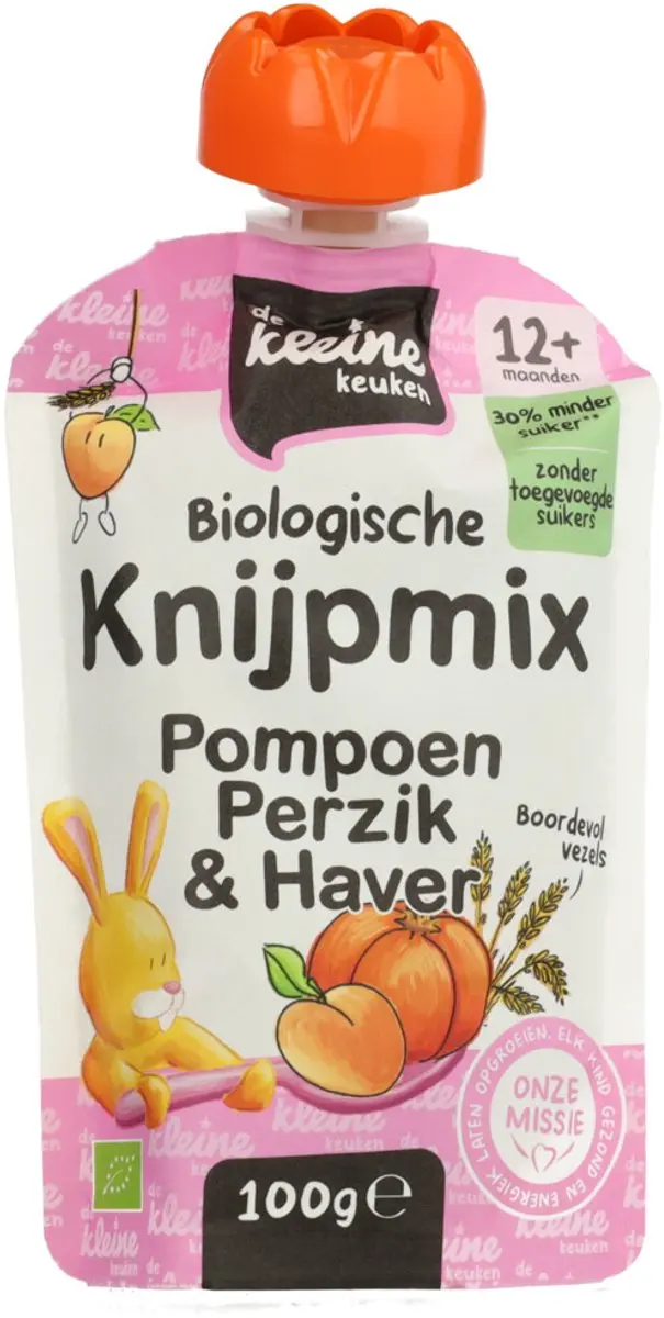 De Kleine Keuken Bio Knijpmix 12+ Pompoen Perzik Haver - 6x100g