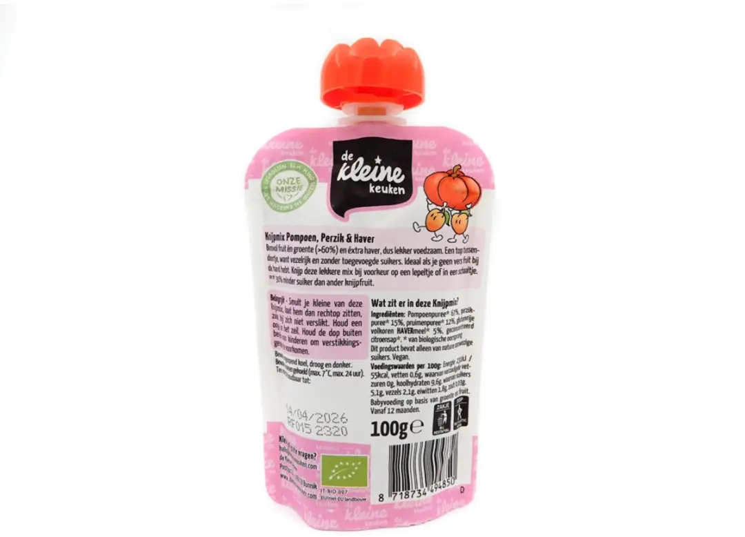 De Kleine Keuken Bio Knijpmix 12+ Pompoen Perzik Haver - 6x100g