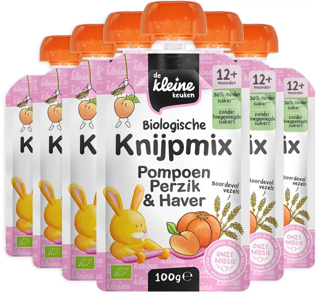 De Kleine Keuken Bio Knijpmix 12+ Pompoen Perzik Haver - 6x100g